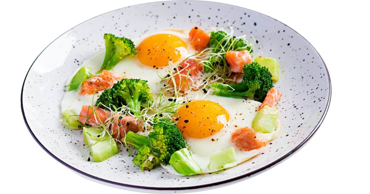 plate with eggs and vegetables for breakfast