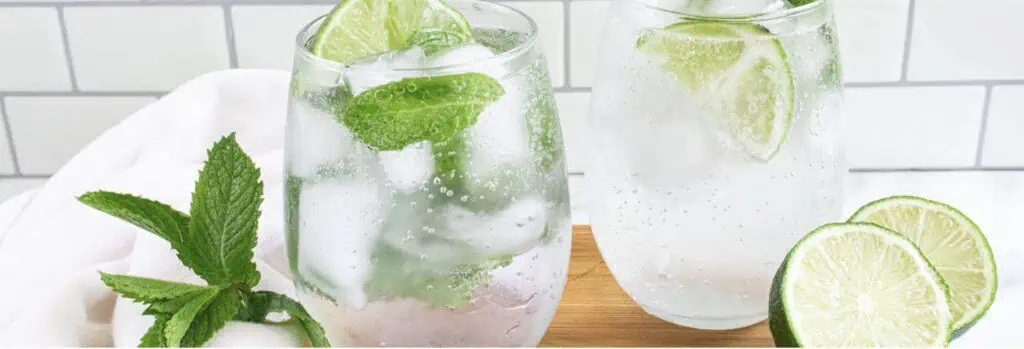 two refreshing drinks with mint leaves and lemon